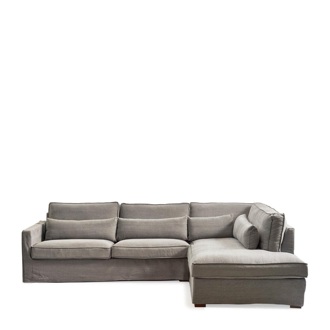 Rivièra Maison - Brompton Cross Corner Sofa Chaise Longue Right, washed cotton, grey - Kleur: Grijs