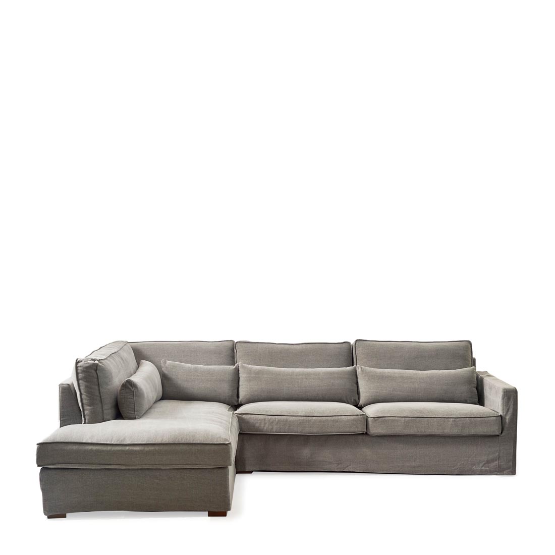 Rivièra Maison - Brompton Cross Corner Sofa Chaise Longue Left, washed cotton, grey - Kleur: Grijs