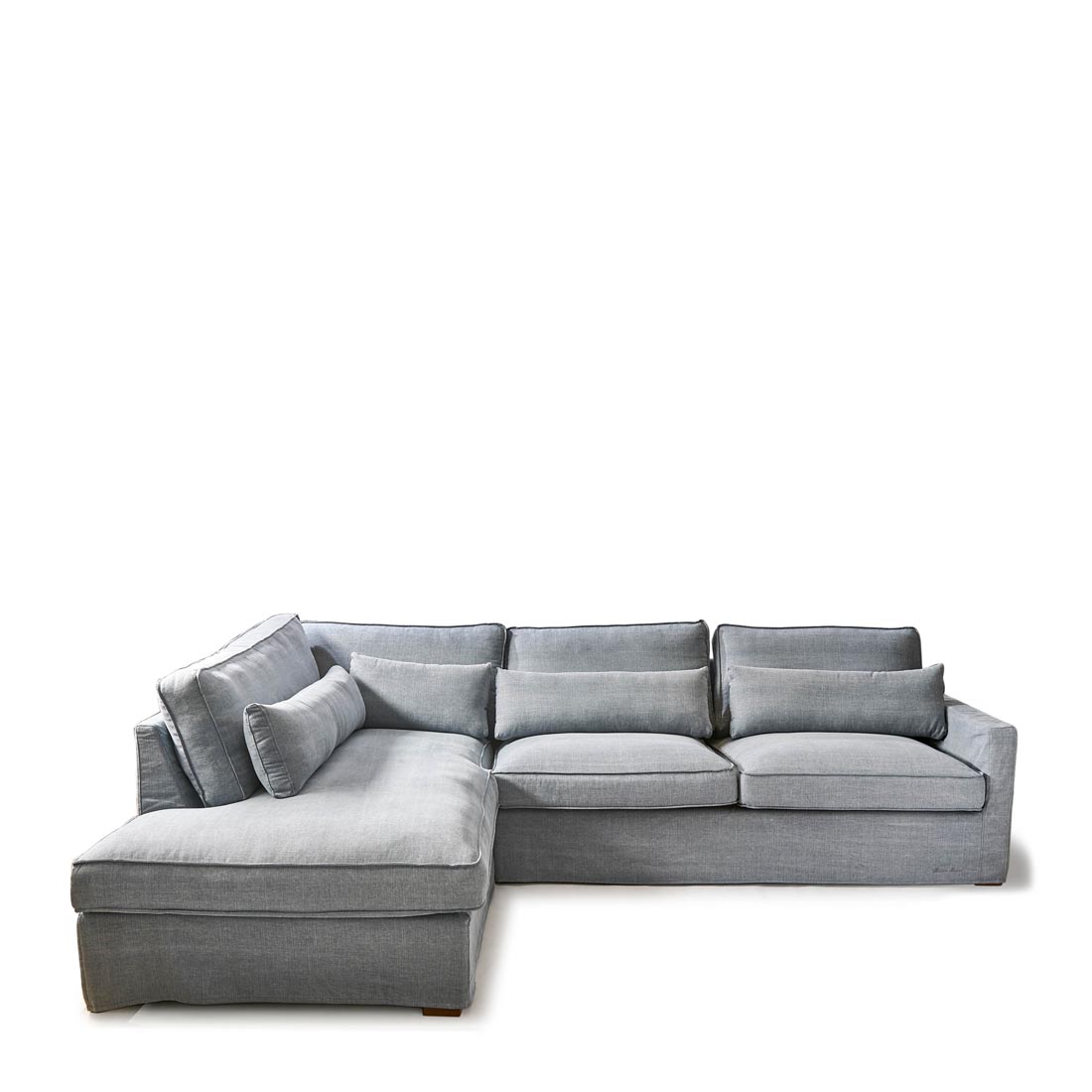 Rivièra Maison - Brompton Cross Corner Sofa Chaise Longue Left, washed cotton, ice blue - Kleur: Ijs Blauw