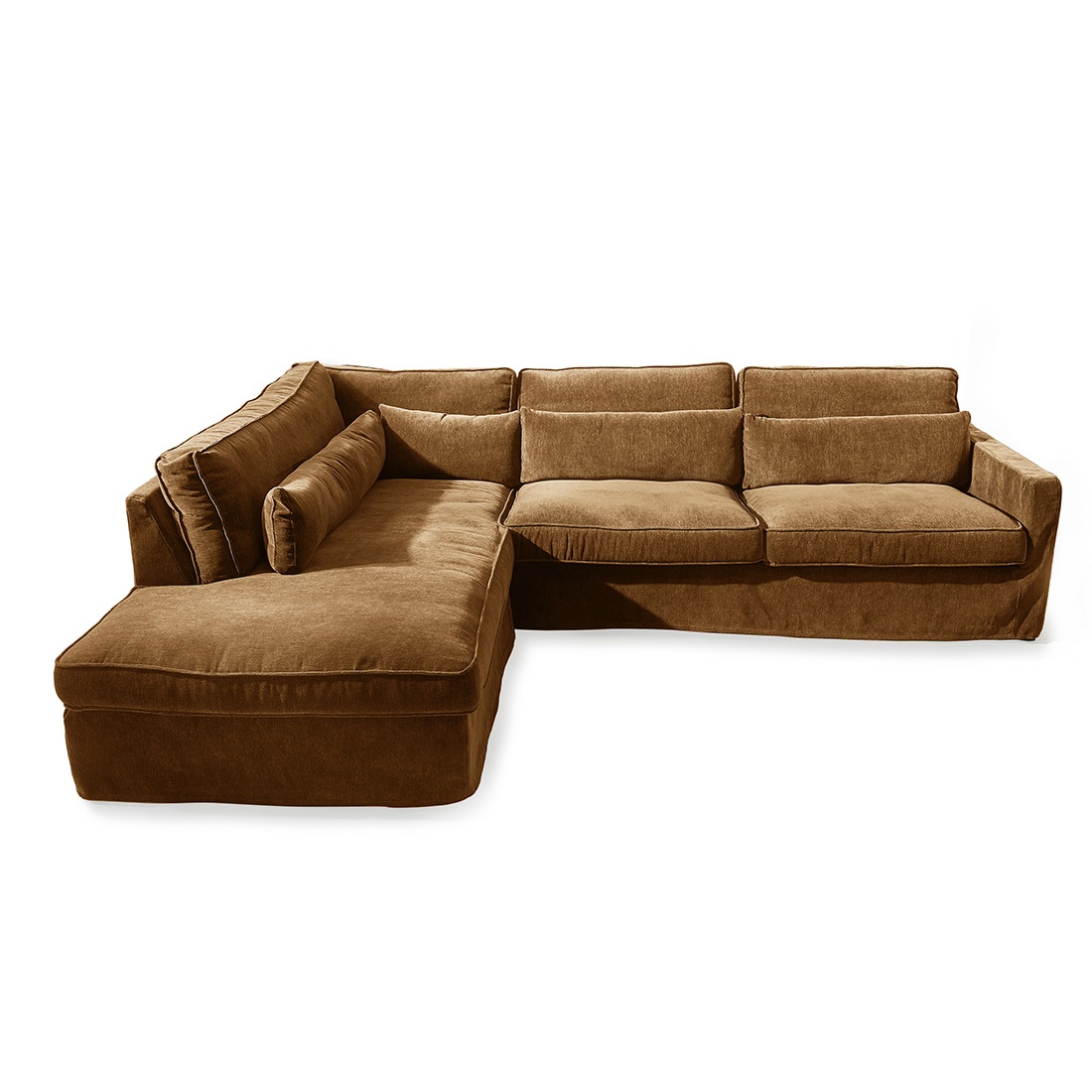 Rivièra Maison - Brompton Cross Corner Sofa Chaise Longue Left, velvet, cognac - Kleur: bruin