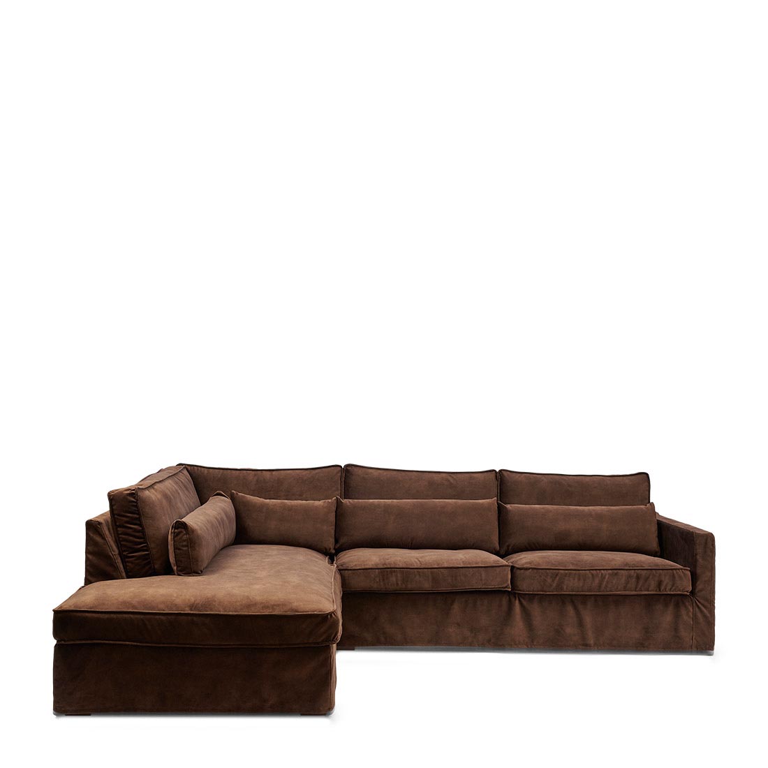 Rivièra Maison - Brompton Cross Corner Sofa Chaise Longue Left, velvet, chocolate - Kleur: Chocolade