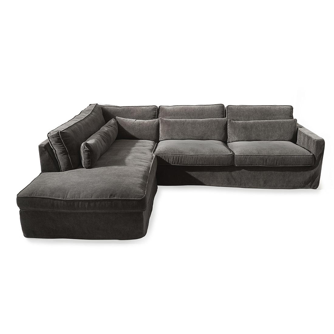 Rivièra Maison - Brompton Cross Corner Sofa Chaise Longue Left, velvet, grimaldi grey - Kleur: Grimaldi Grijs