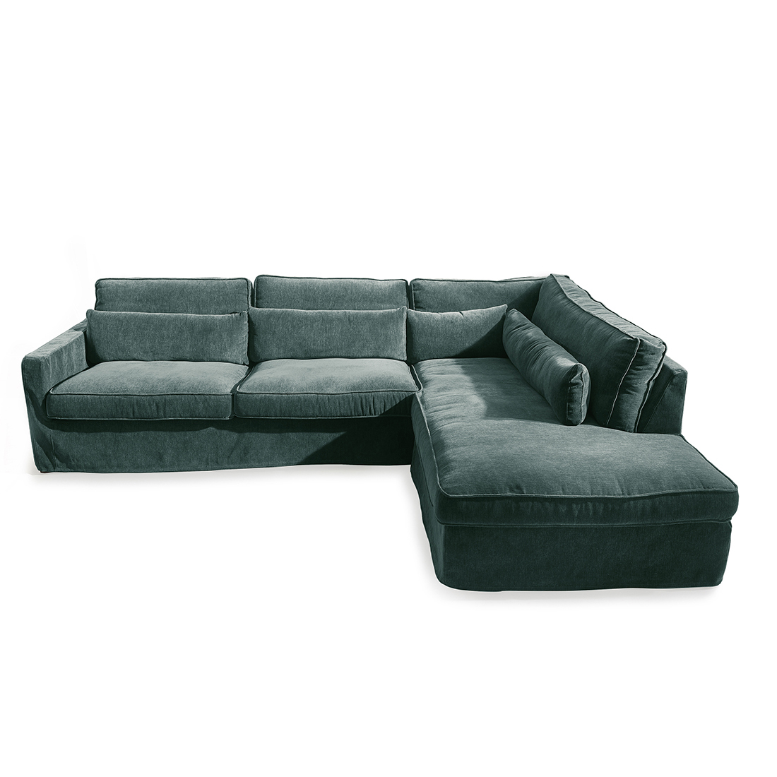 Rivièra Maison - Brompton Cross Corner Sofa Chaise Longue Right, velvet, mineral blue - Kleur: Mineraalblauw