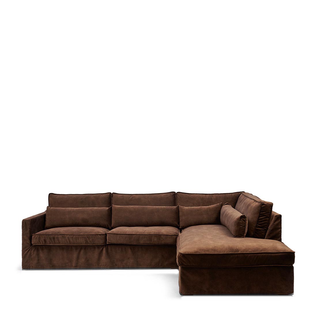 Rivièra Maison - Brompton Cross Corner Sofa Chaise Longue Right, velvet, chocolate - Kleur: Chocolade