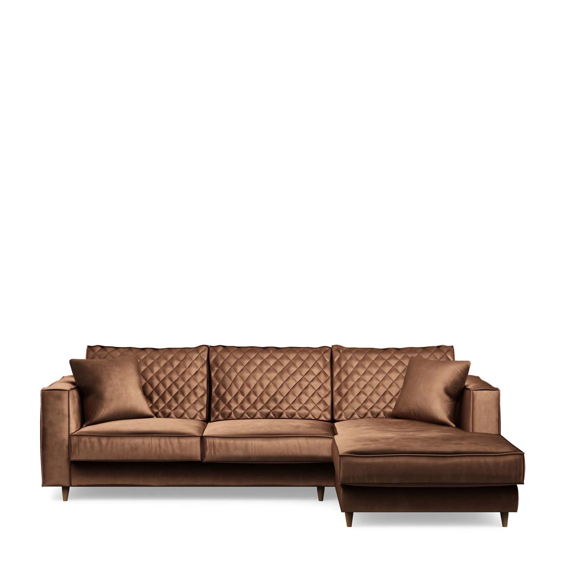 Rivièra Maison - Kendall Sofa with Chaise Longue Right, velvet, chocolate - Kleur: Chocolade