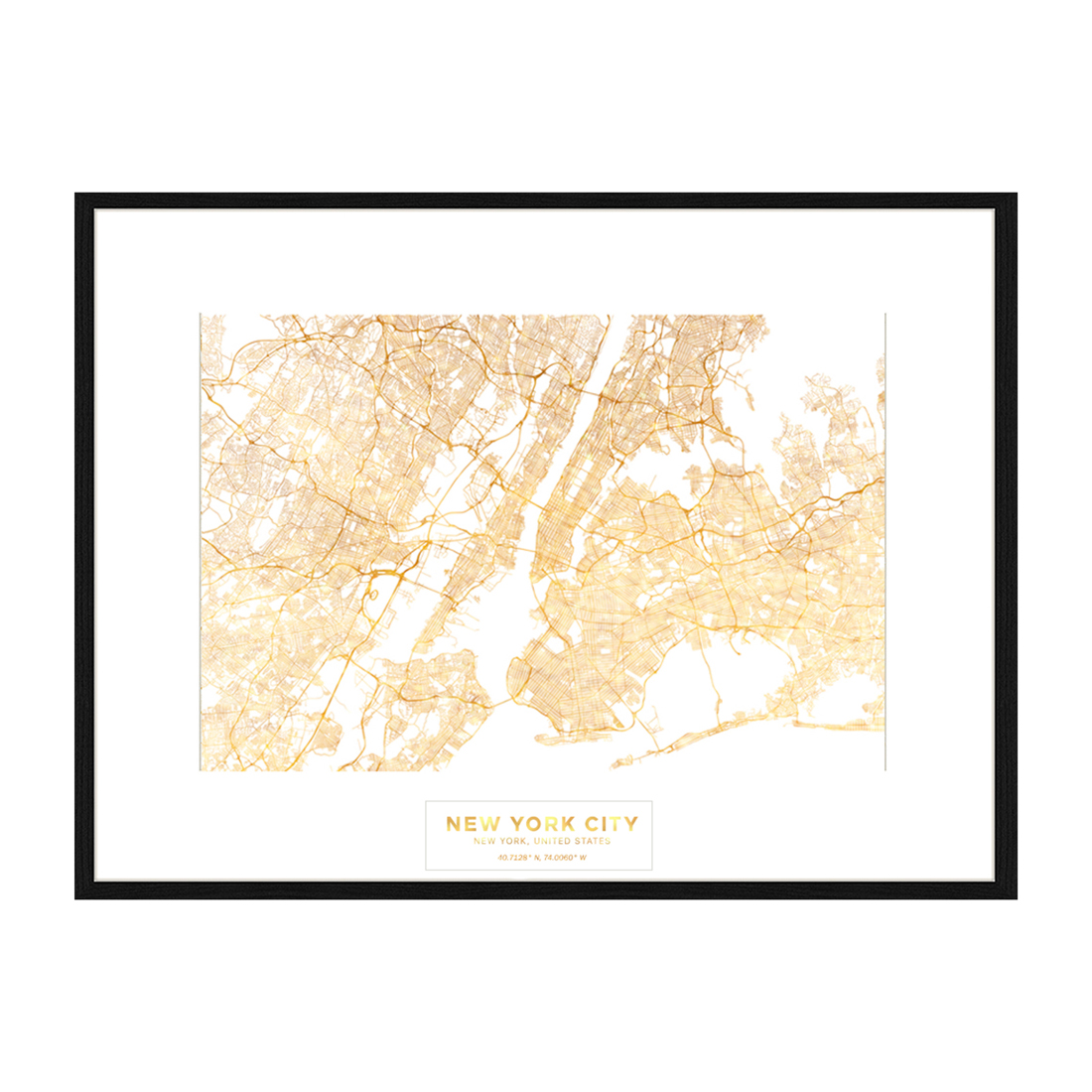 Wall Art Golden Map of New York 60x80