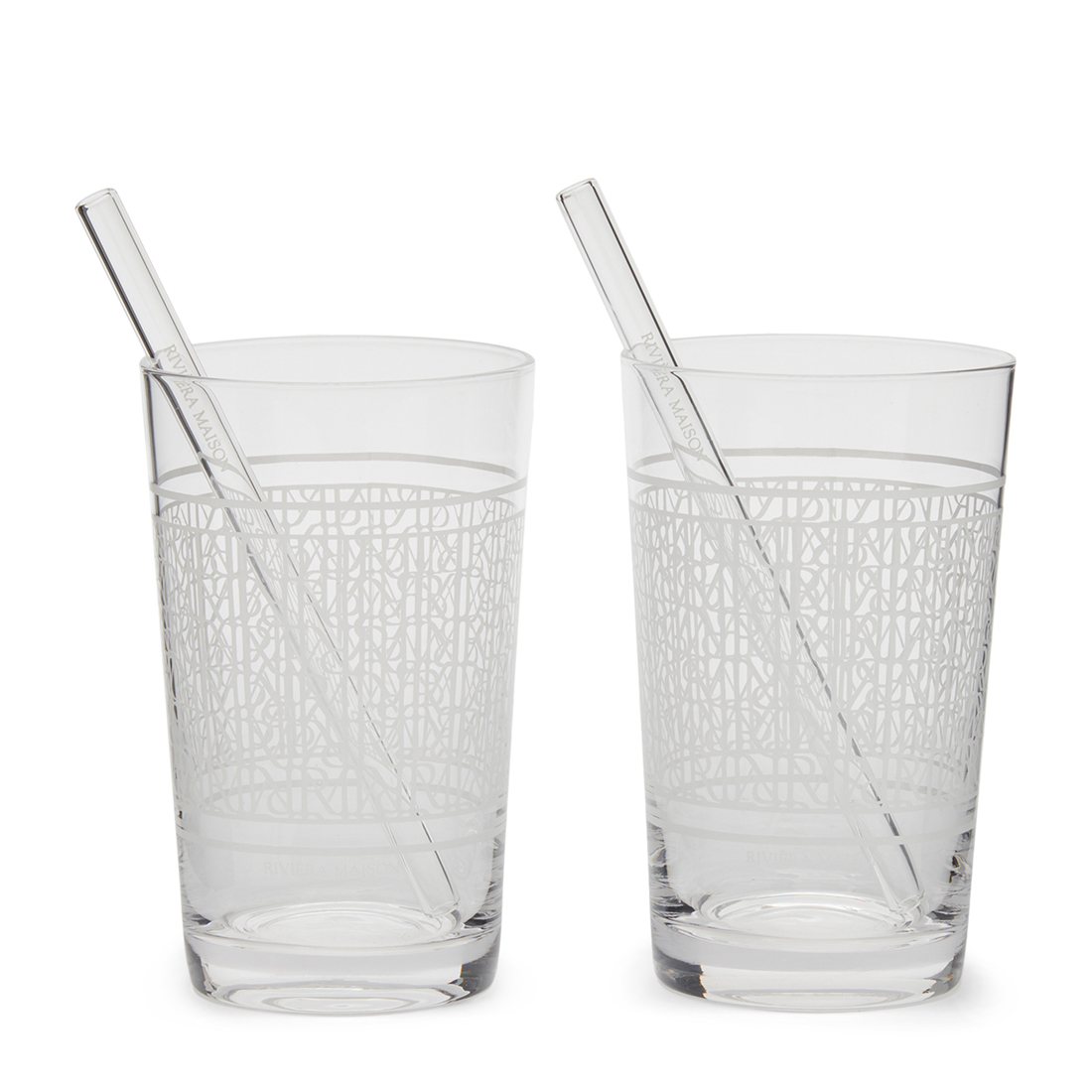 Riviera Maison Waterglas - RM Longdrink Glass & Straw - Transparant - 2 Stuks