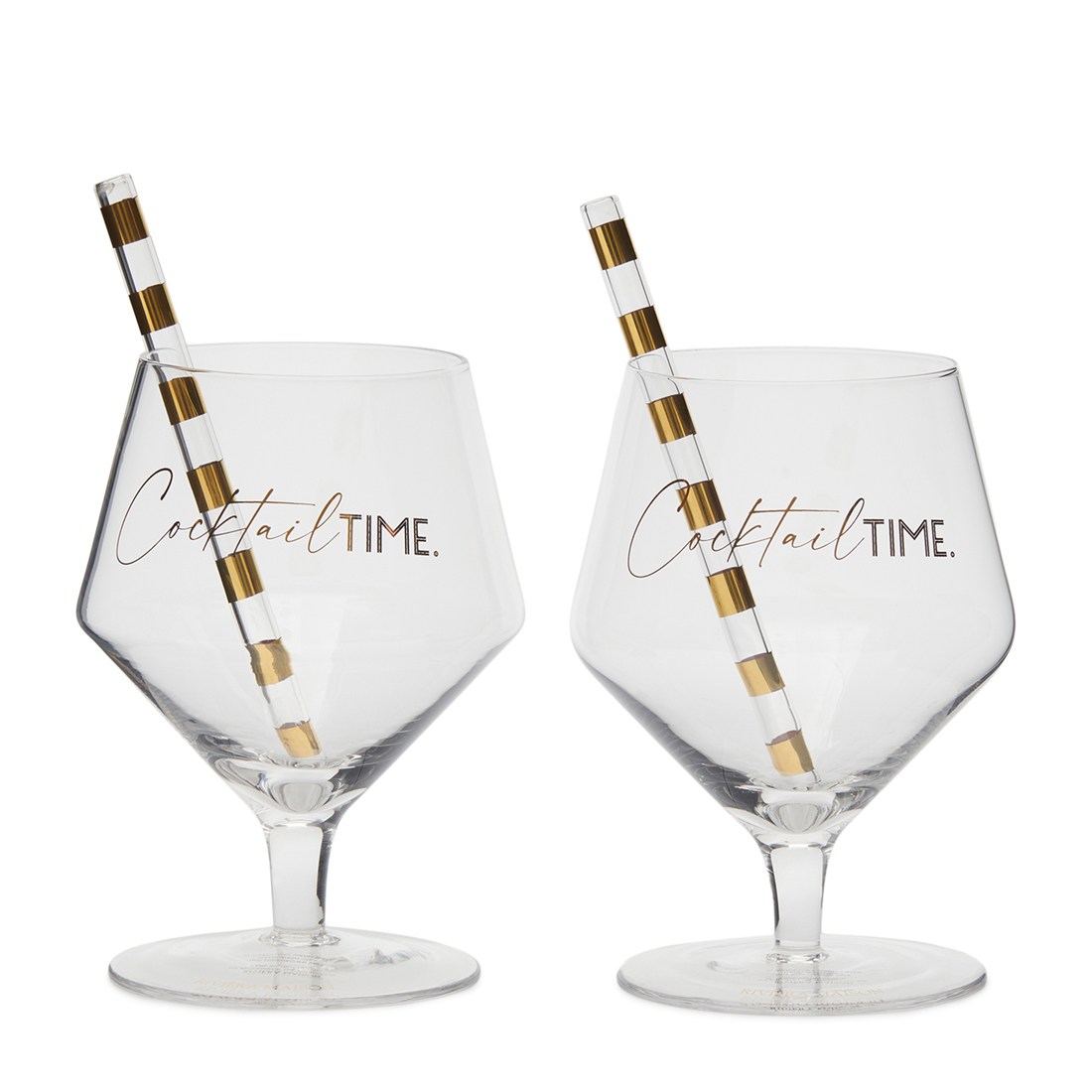 Riviera Maison Cocktail coupe - Cocktail Time Glass & Straw - Transparant - 2 Stuks