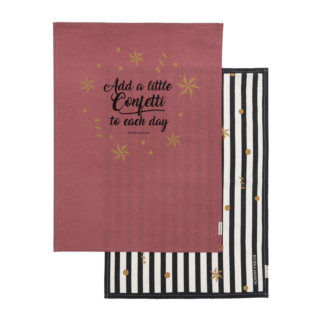 Riviera Maison Theeodoeken en keukendoeken set - Happy Confetti Tea Towel - Roze - 2 Stuks