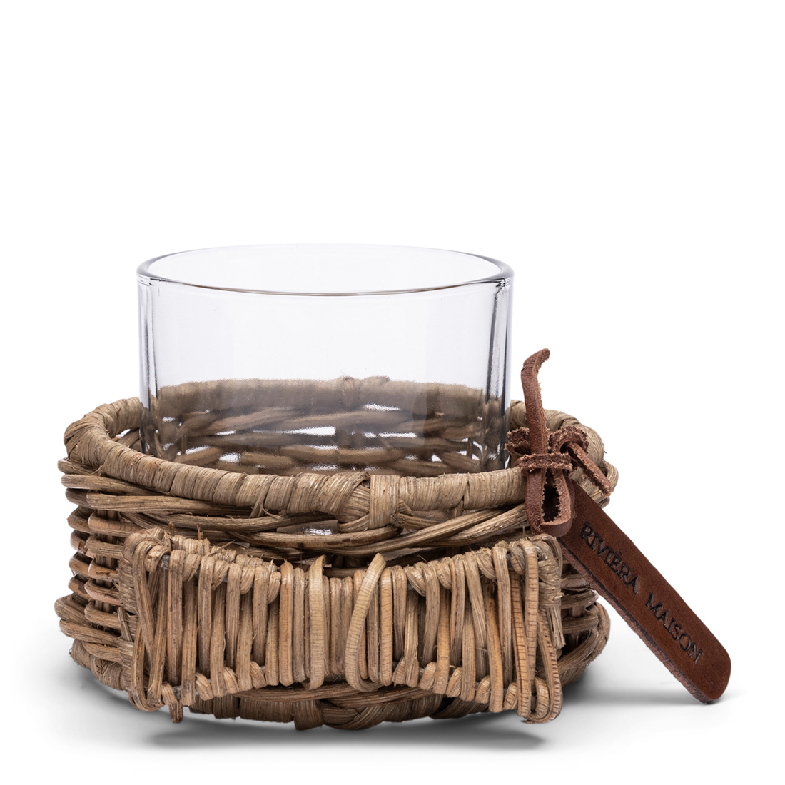 Riviera Maison Waxinelichthouder glas - Rustic Rattan Colonia Bow Votive - Naturel