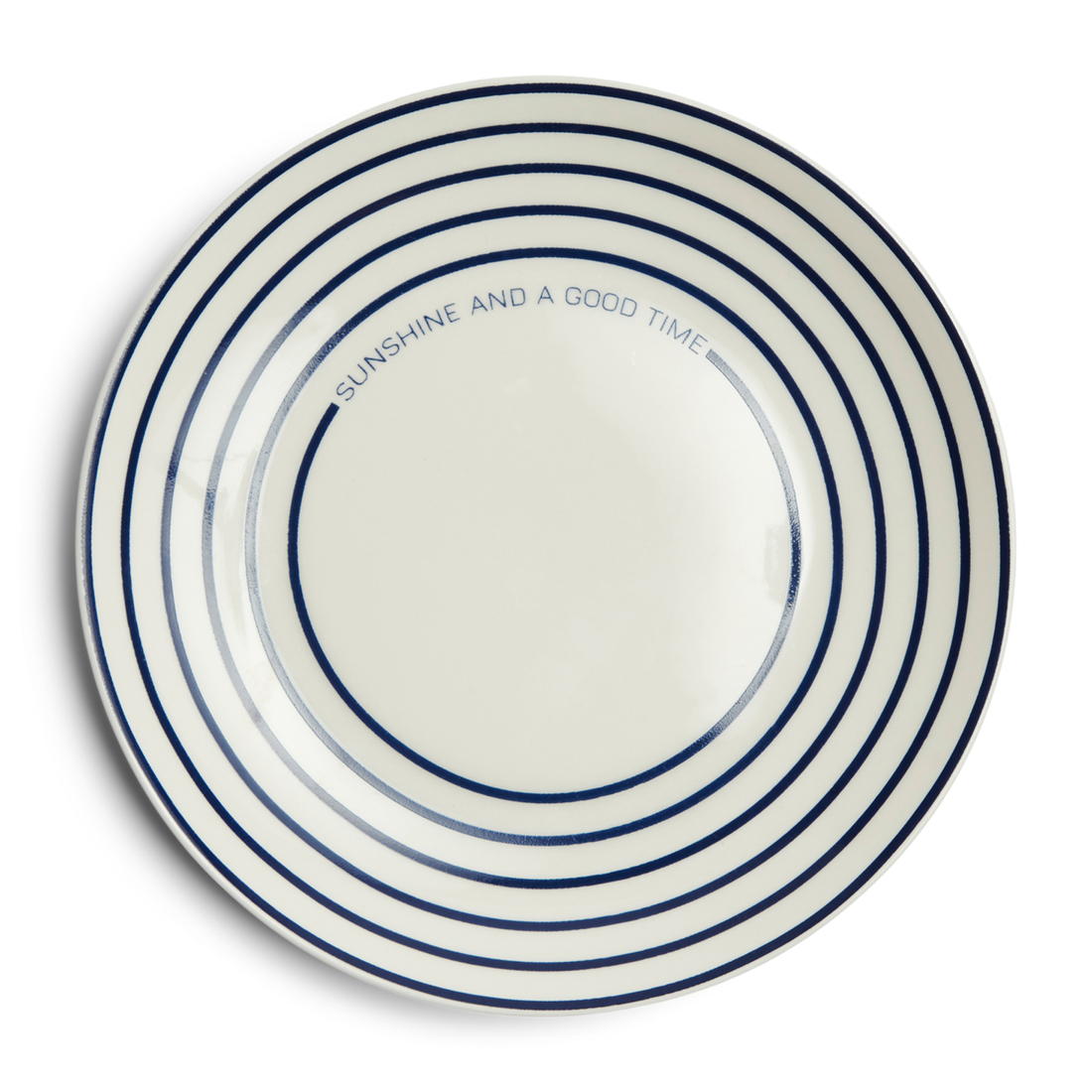 Riviera Maison buffetbordje, bord strepen - Shoreline Side Plate - Blauw/ Wit - Porselein - 1 stuk