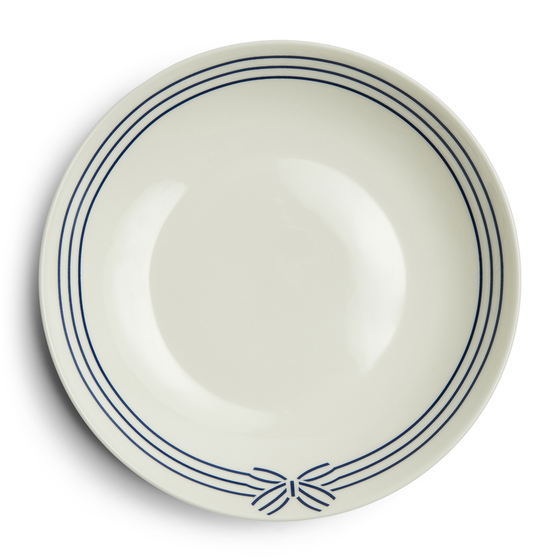 Riviera Maison diep bord, saladebord strepen met strik - Shoreline Salad Plate - Blauw/ Wit - Porselein - 1 stuk