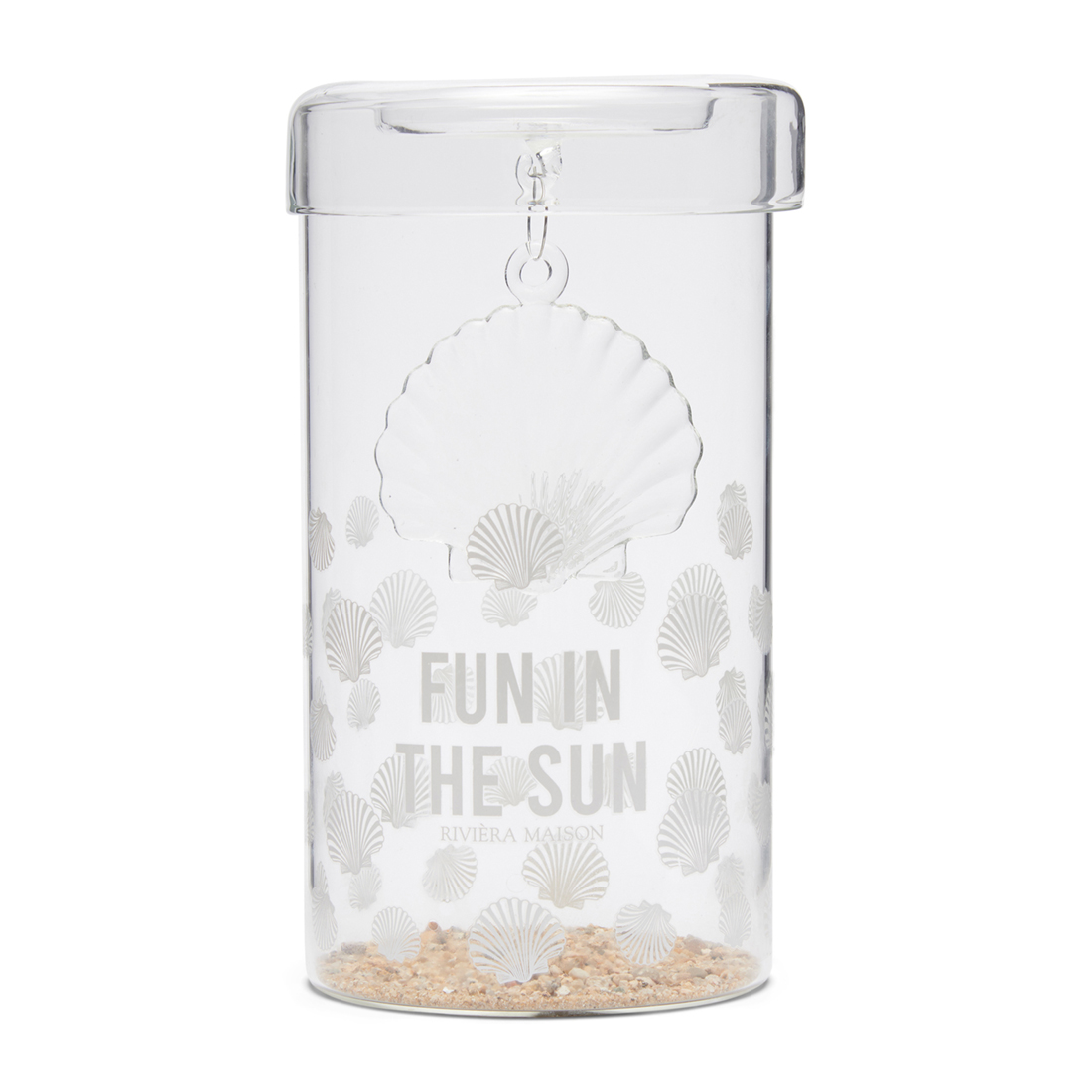 Riviera Maison kaarsenhouder glas, hervulbaar met schelp - RM Fillable Fun In The Sun Hurricane - Transparant - Glas
