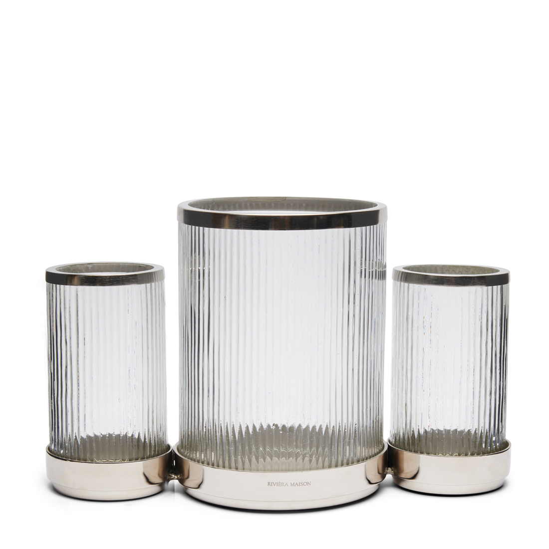 Riviera Maison Windlicht glas, Kandelaar voor decoratie en stompkaarsen - RM Panthonia Multiple Hurricane - Goud - Aluminium, Glas