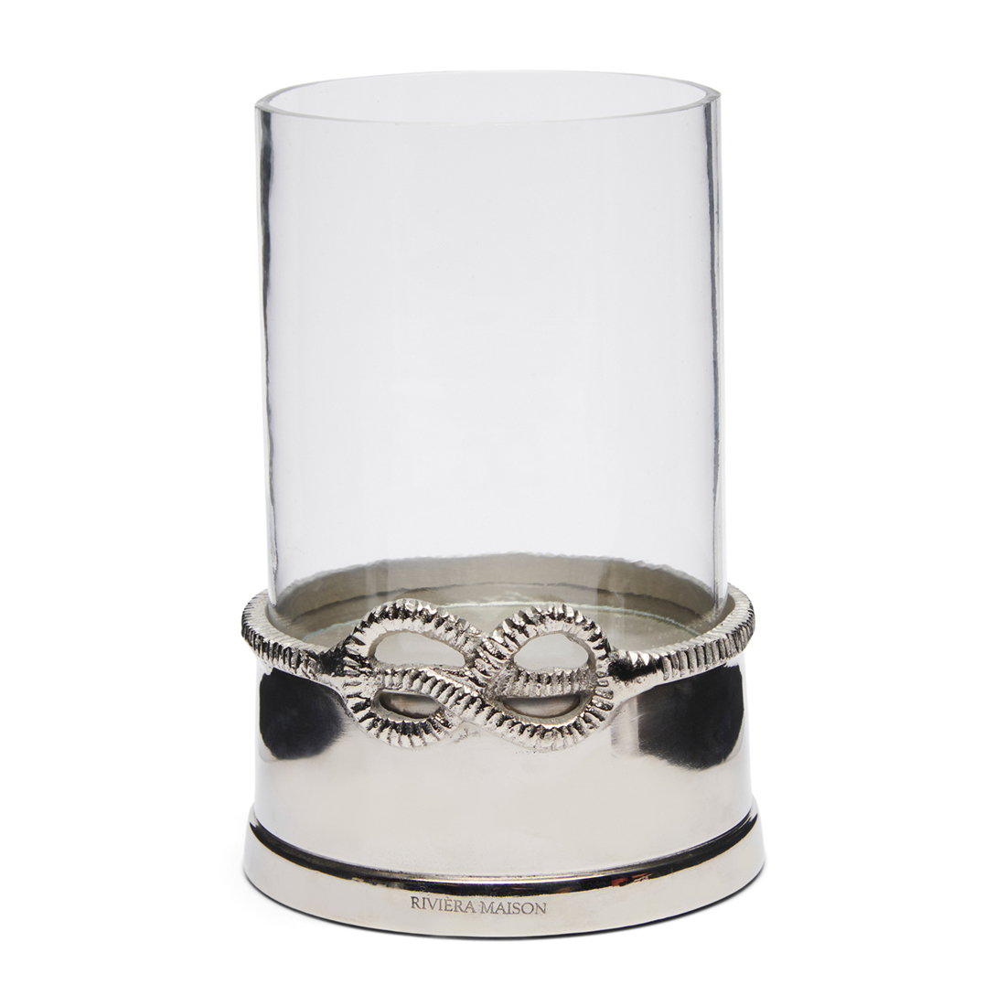 Riviera Maison waxinelichthouder glas, Kaarsenhouder met touw strik - RM Rope Knot Votive - Zilver - Aluminium, Glas, MDF - 1 stuk