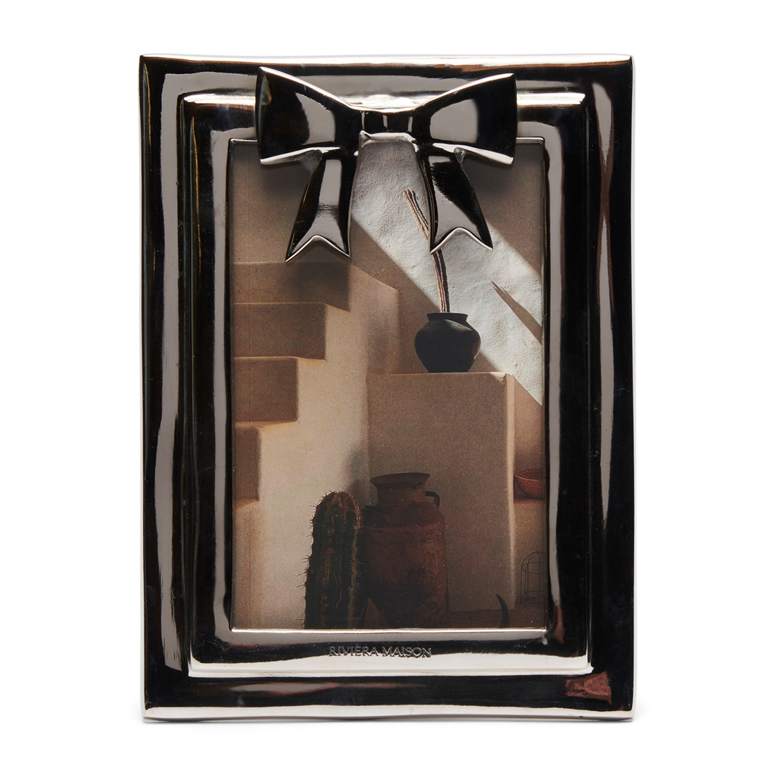 Riviera Maison Fotolijst 10x15 staand met strik, Wanddecoratie - RM Bow Photo Frame - Zilver/ Glans - Aluminium, Glas, MDF