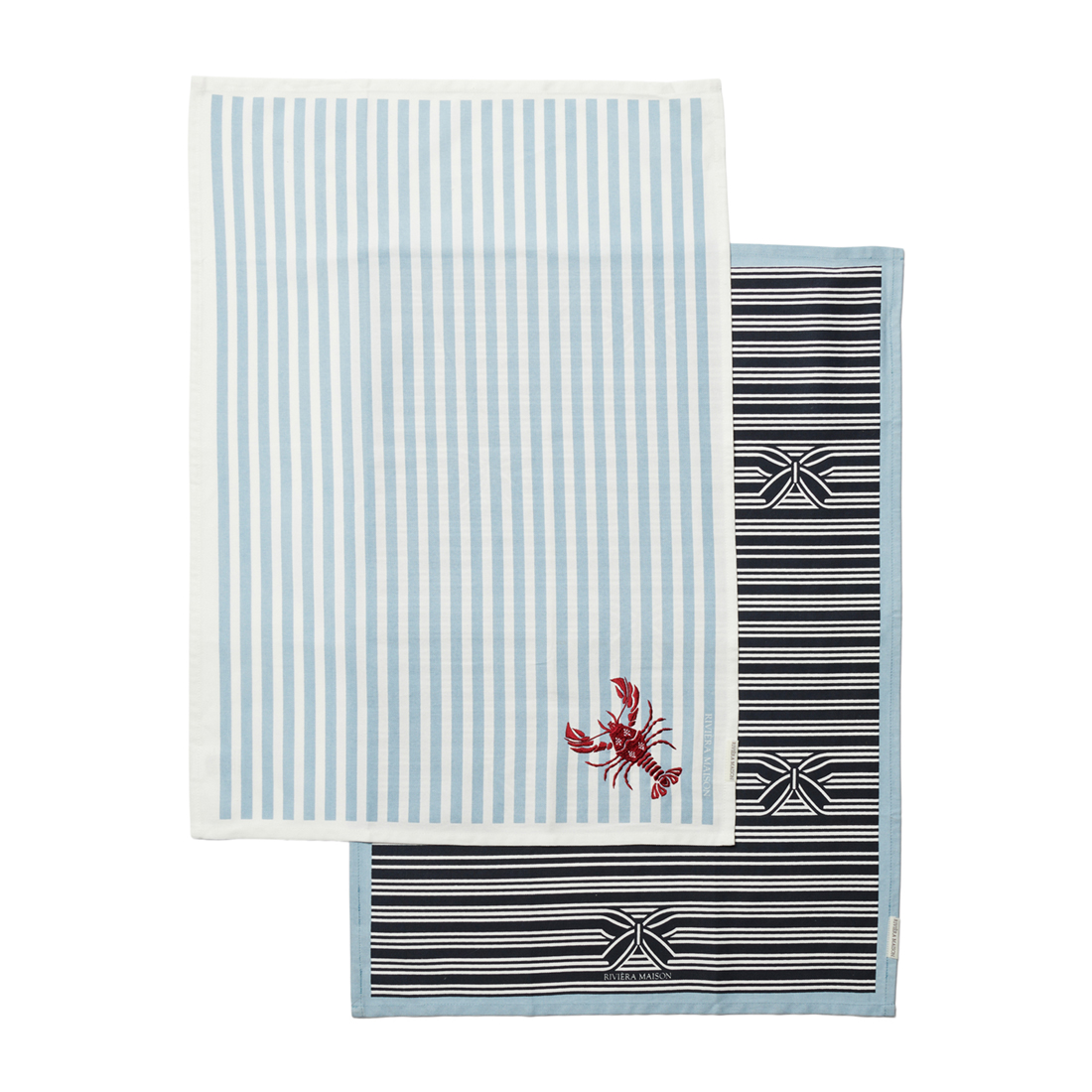 Riviera Maison Theedoeken set van 2, Horizontale - en verticale streep patroon - RM Nautic Theme Tea Towel - Blauw - Katoen - 2 stuks