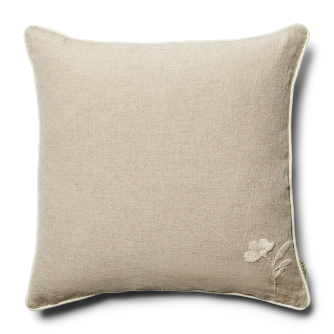 Riviera Maison kussenhoes, Kussensloop 50x50, Sierkussen met bloem - RM Zephire Pillow Cover - Beige - Linnen