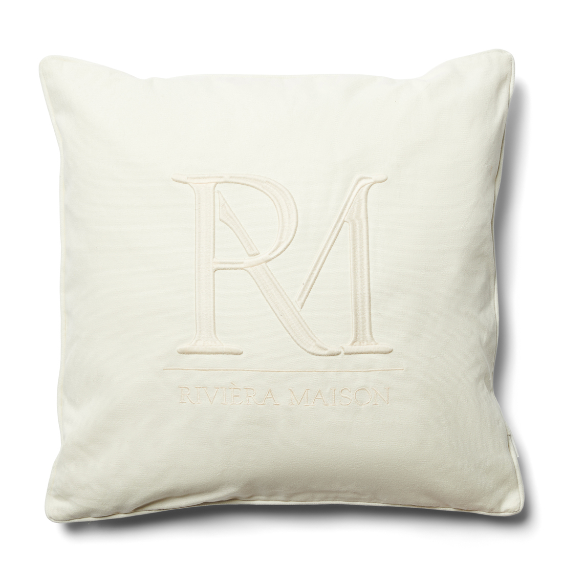 Riviera Maison kussenhoes, Kussensloop 50x50, Sierkussen RM logo - RM Monogram Pillow Cover - Wit - Katoen