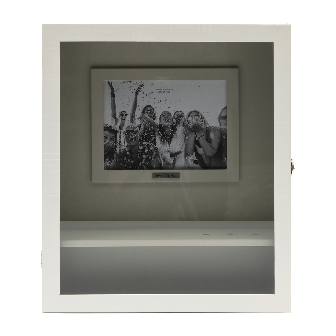 Riviera Maison Vitrine box met glazen deur, Wanddecoratie - RM Photo Frame Cabinet - Wit - MDF, Glas