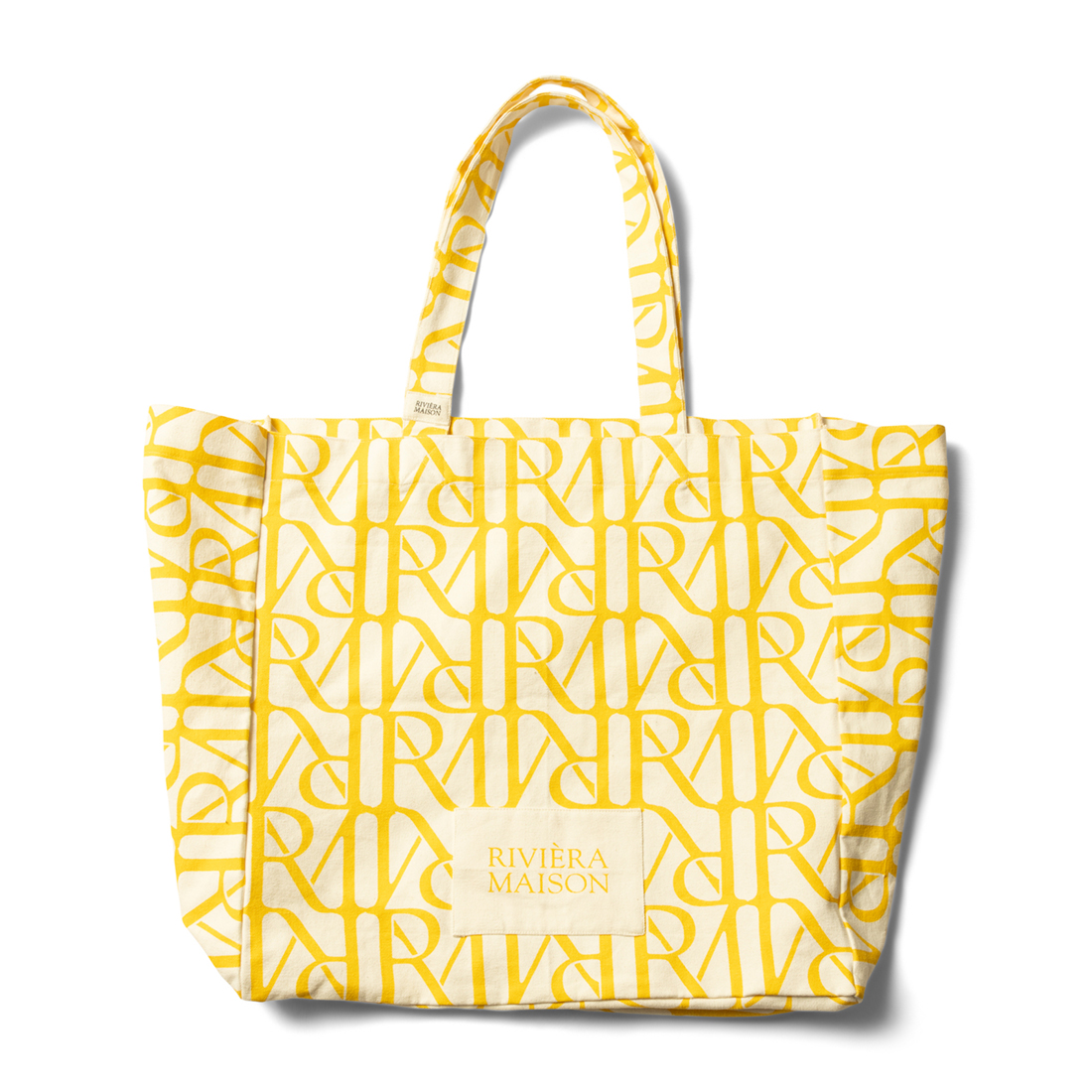 Riviera Maison Katoen en draagtas, Stevige Schoudertas met RM print - RM Monogram Tote Bag - Geel - Katoen