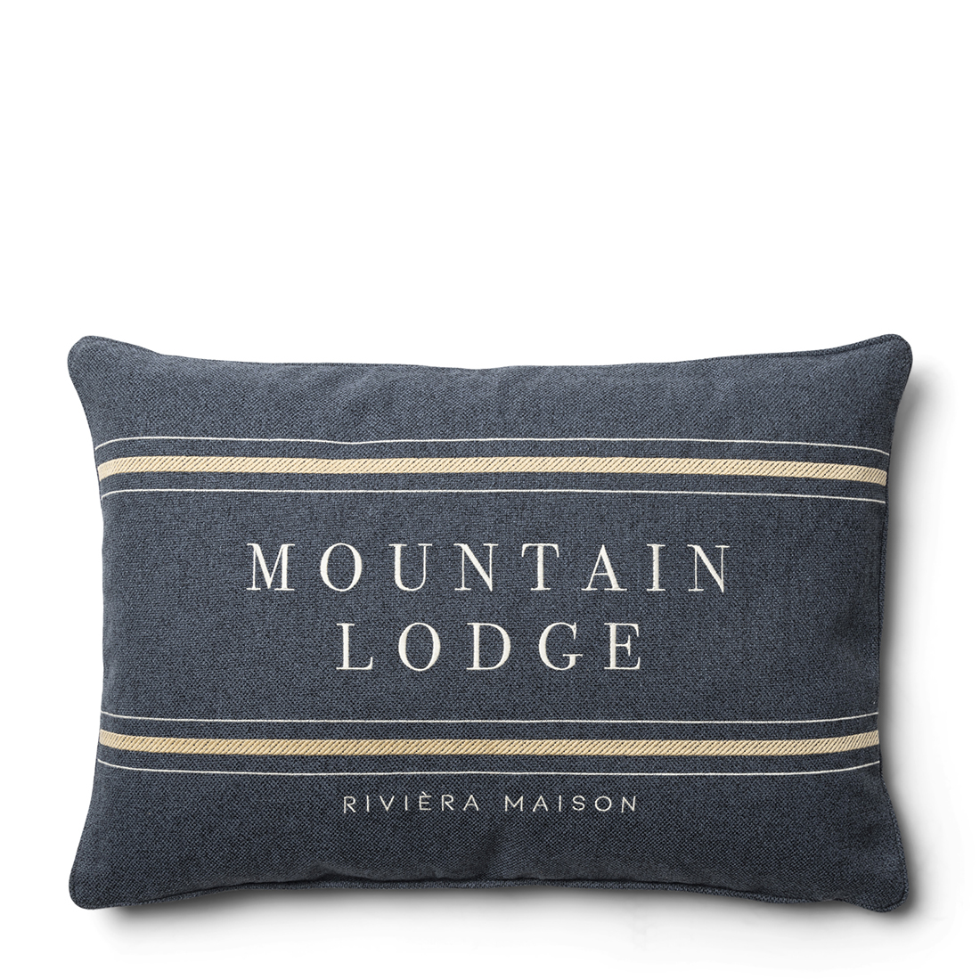 Riviera Maison Kussenhoes, Sierkussen met tekst - RM Mountain Lodge, Kussensloop 65x45 - Blauw