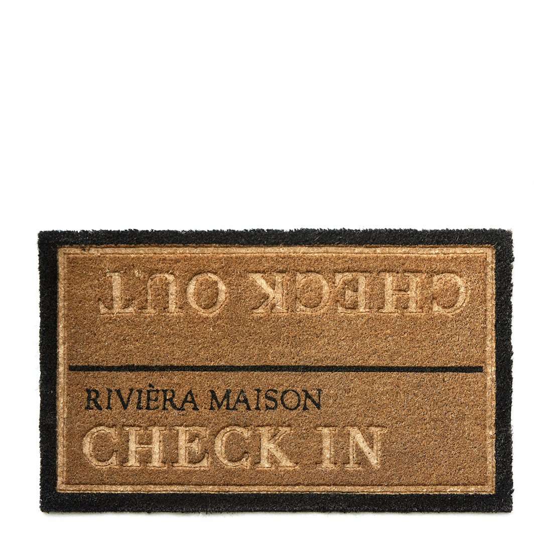 Riviera Maison Deurmat, Rechthoek, met tekst, binnen - RM Check-In, Check-Out Doormat - Bruin - Kokos