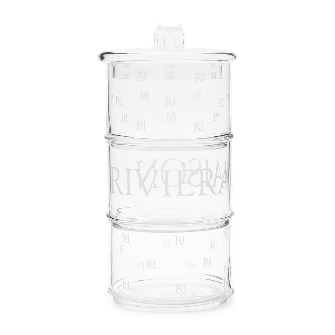 Riviera Maison Voorraadpot, glazen opbergpot met deksel - RM Monogram, 3 opbergvakken 3 Lagen