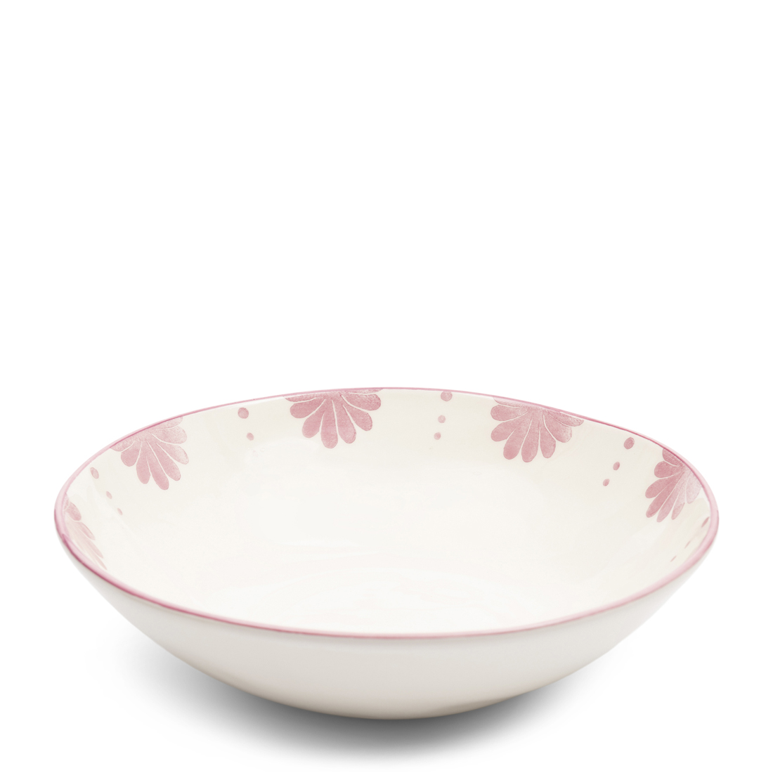 Riviera Maison Serveerschaal wit porselein met roze print - Menton diepe schaal voor serveren van salade of brood