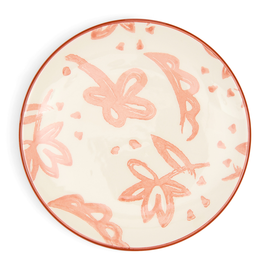 Riviera Maison Bella Flowers Cake Plate - Keramiek, Aardewerk - Rood - 15.5x15.5x2.0 cm