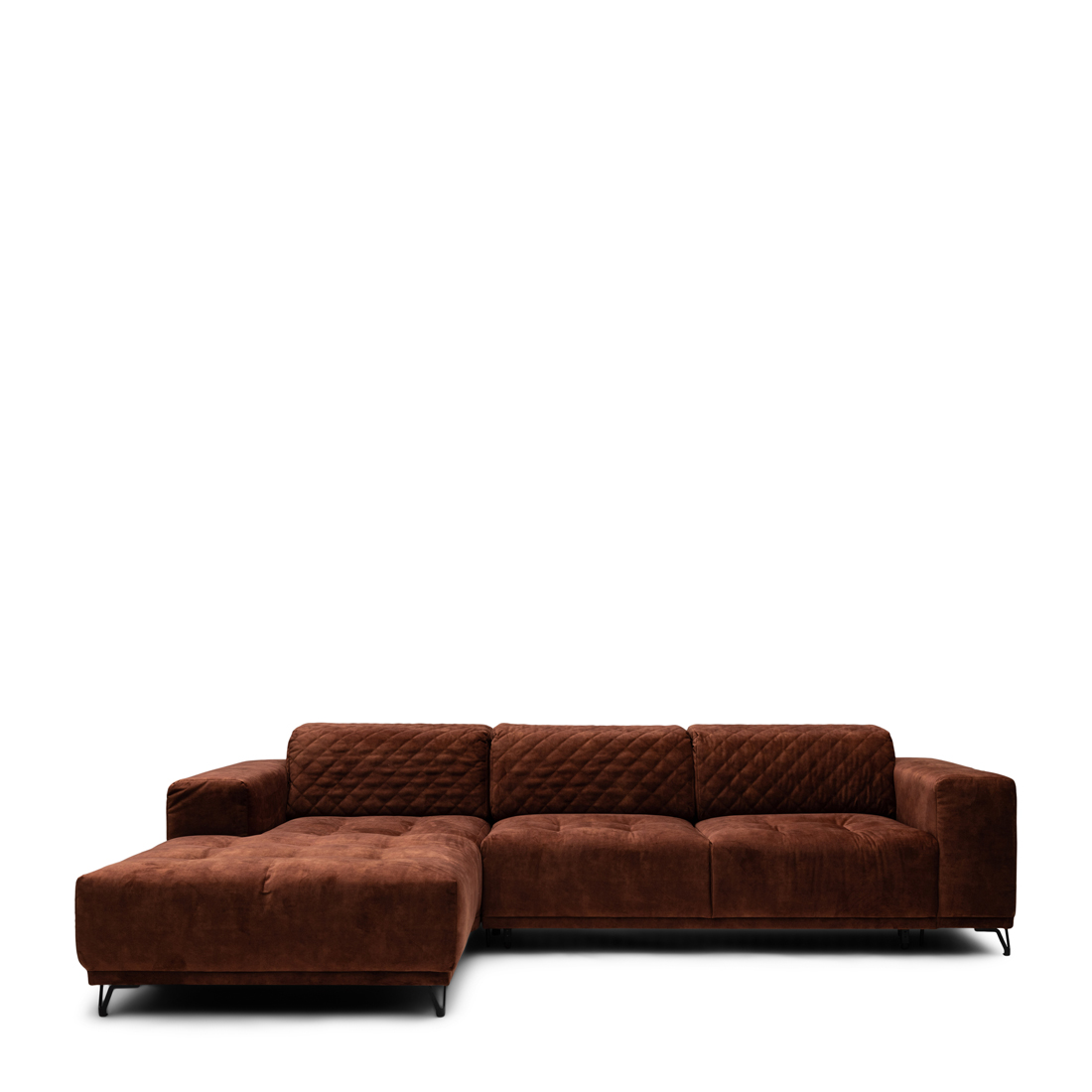 Rivièra Maison - Marciana Sofa with Chaise Longue Left, velvet I, chestnut - Kleur: Kastanje