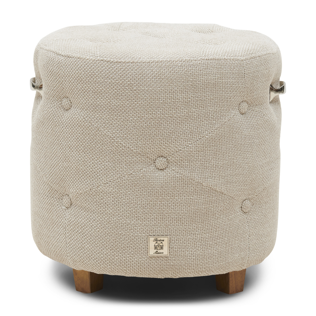 Riviera Maison Bowery Footstool Chelsea Flax - Polyester, Acryl, Rubberhout - Chelsea Flax
