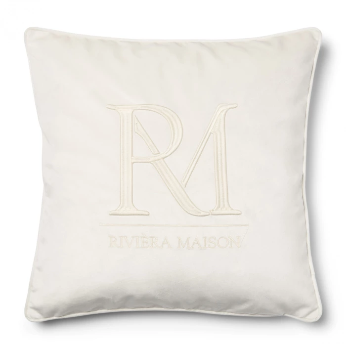 riviera maison Kussenhoes RM Monogram Velvet Wit 50x50