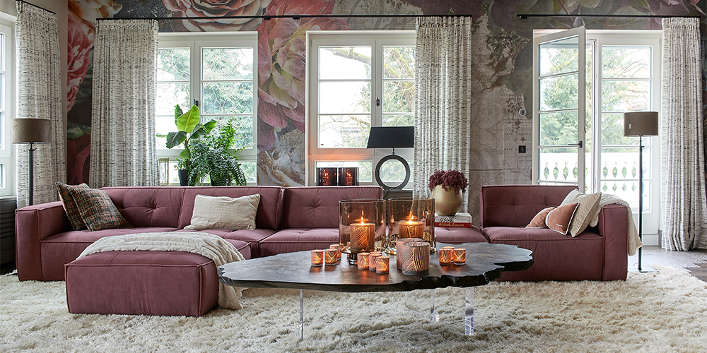 Living room with table and candles